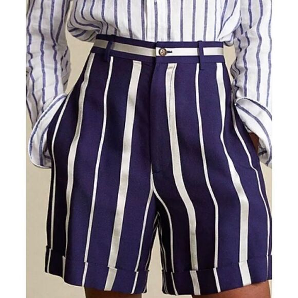 Polo Ralph Lauren Blue Label High Waist Blue Striped Short NWT Size 2 - Picture 1 of 6